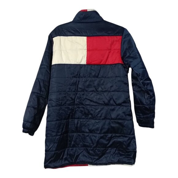 Tommy Hilfiger Puffer Button Down Jacket Women's Size L Blue Red White Vintage - Picture 2 of 15